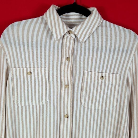 FAHERTY Legend Sweater Shirt In Tannin Stripe Womens Size Small - Picture 3 of 9